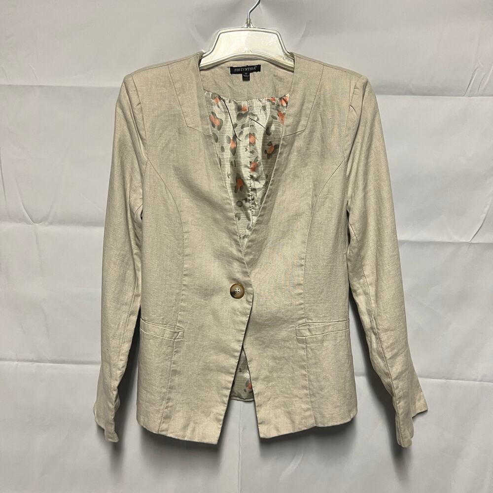 For Cynthia Linen Long Sleeve Button Front Blazer Jacket Size Medium